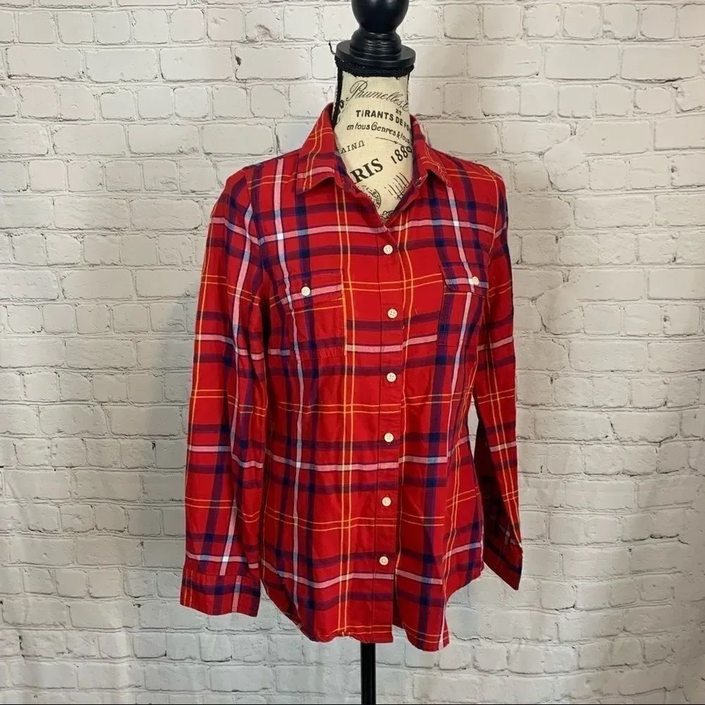Old Navy Women Red Long Sleeve Button-Down Shirt XS